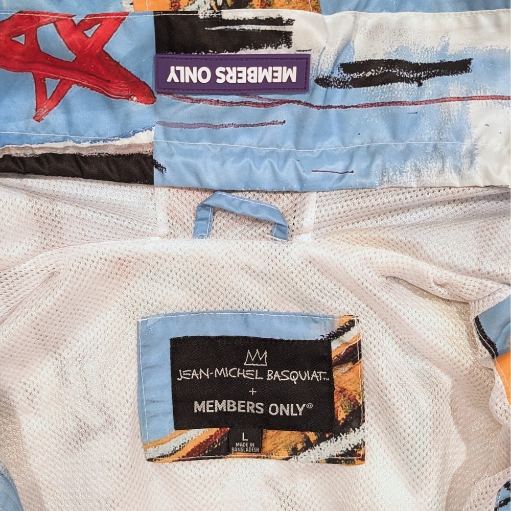 Members Only Basquiat Windbreaker Hooded Jacket Size L Multicolor Graffiti Art - Picture 5 of 10